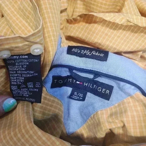 Tommy Hilfiger Mens 80s 2 Ply Fabric Gold Plaid Long Sleeve Button Up Shirt XL - Picture 5 of 6